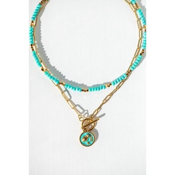 Zodiac Pendant Necklace Waterproof Gold Toggle Clasp Turquoise pendant Necklace - Picture 15 of 16
